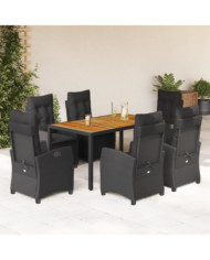 Ensemble à manger de jardin coussins 7pcs Noir Résine tressée | Mobilier & Déco