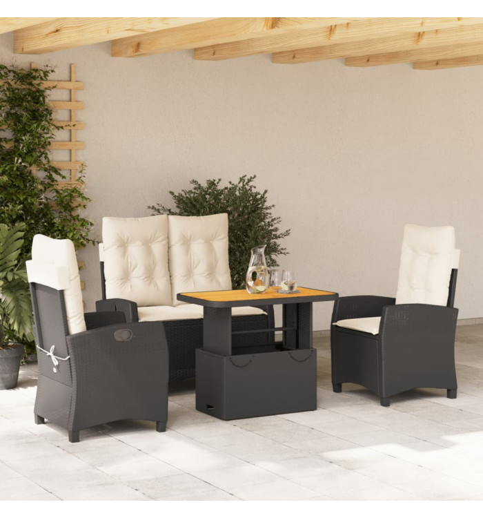 Ensemble à manger de jardin 4 pcs avec coussins noir | Mobilier & Déco