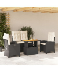 Ensemble à manger de jardin 4 pcs avec coussins noir | Mobilier & Déco