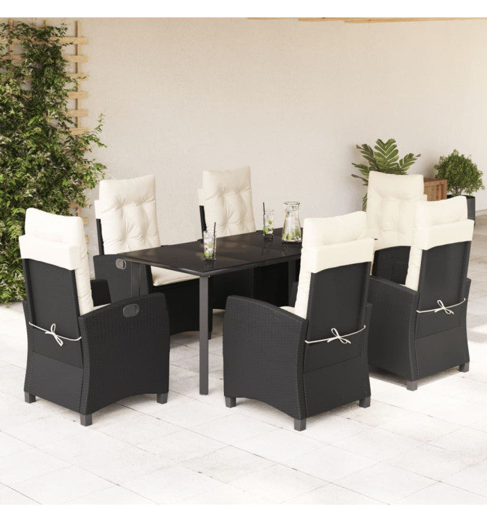 Ensemble à manger de jardin coussins 7pcs Noir Résine tressée | Mobilier & Déco