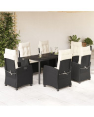 Ensemble à manger de jardin coussins 7pcs Noir Résine tressée | Mobilier & Déco
