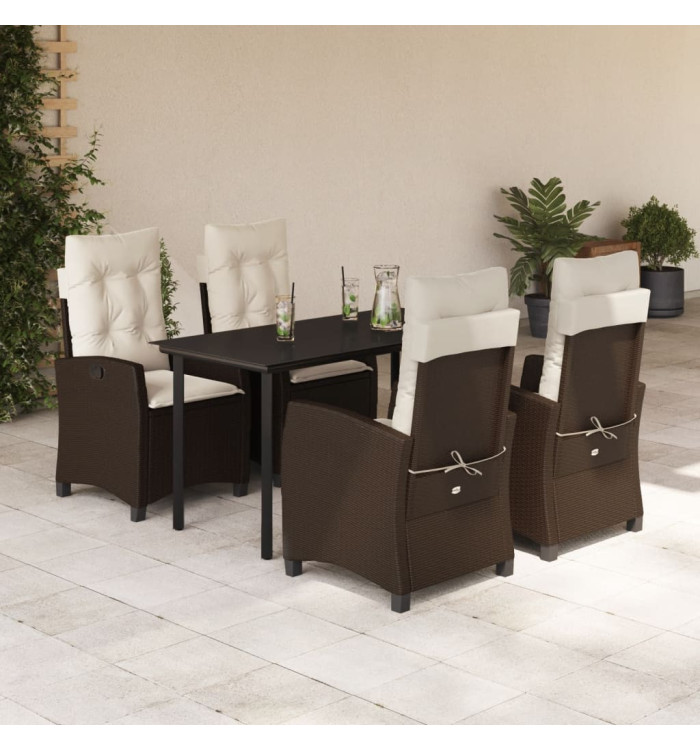Ensemble à manger de jardin 5 pcs et coussins marron poly rotin | Mobilier & Déco