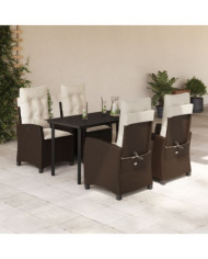 Ensemble à manger de jardin 5 pcs et coussins marron poly rotin | Mobilier & Déco