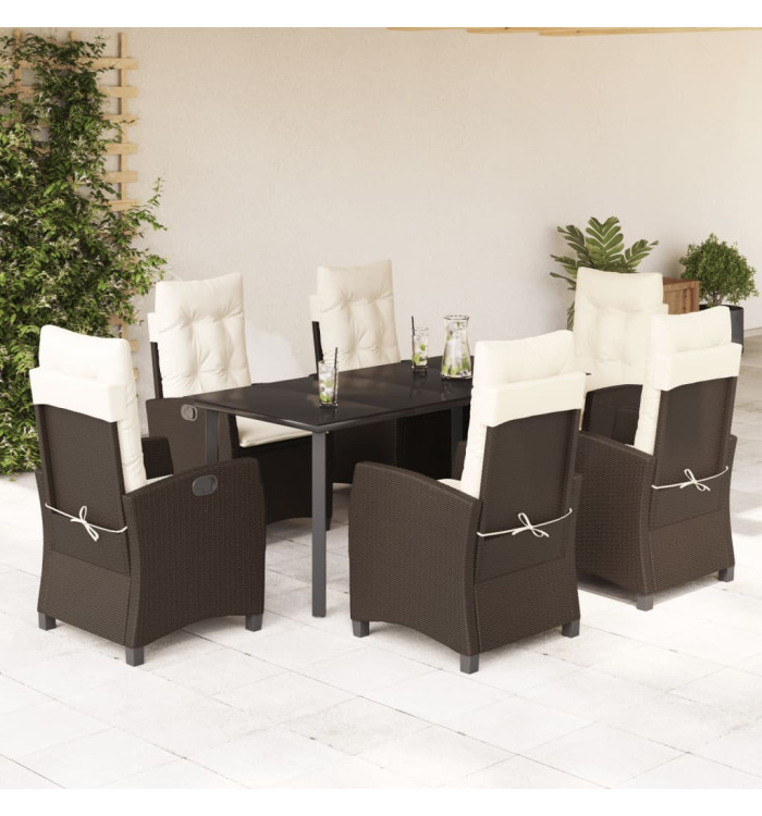 Ensemble à manger de jardin et coussins 7 pcs marron rotin | Mobilier & Déco