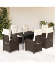 Ensemble à manger de jardin et coussins 7 pcs marron rotin | Mobilier & Déco