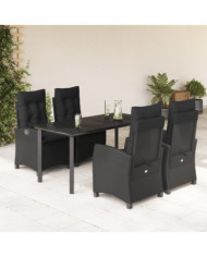 Ensemble à manger de jardin coussins 5pcs Noir Résine tressée | Mobilier & Déco