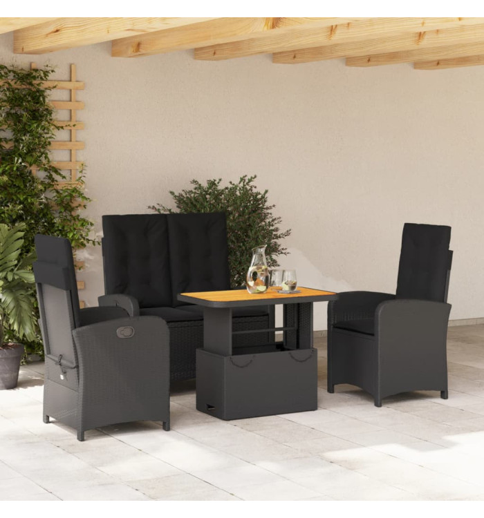 Ensemble à manger de jardin 4 pcs avec coussins noir | Mobilier & Déco