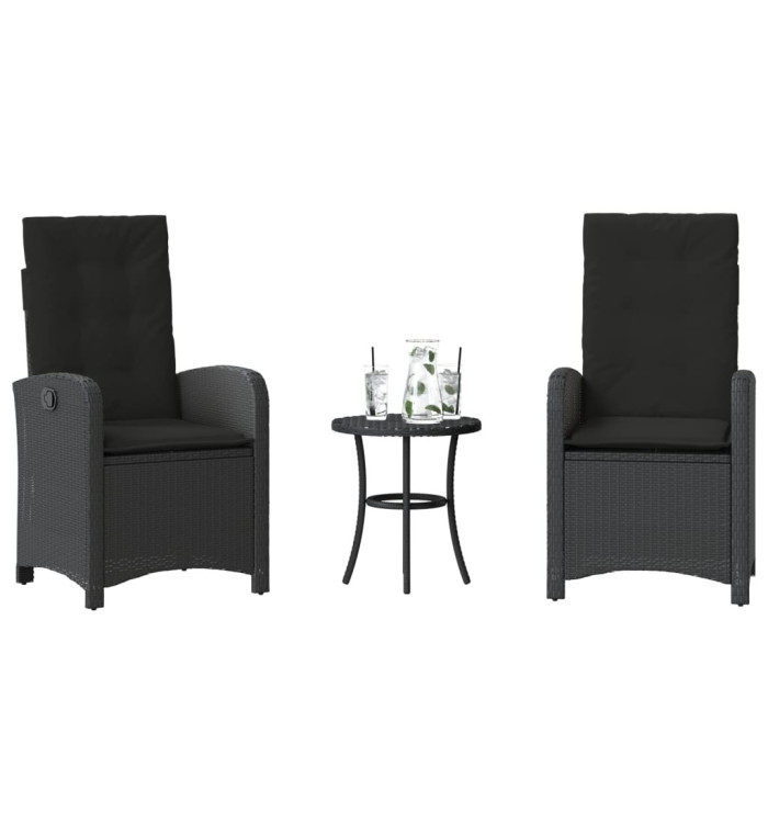 Ensemble de bistro 3 pcs avec coussins noir résine tressée | Mobilier & Déco