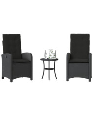 Ensemble de bistro 3 pcs avec coussins noir résine tressée | Mobilier & Déco