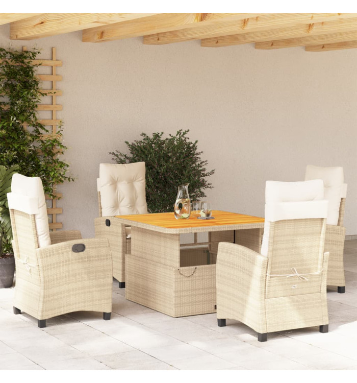 Ensemble à manger de jardin avec coussins 5pcs Beige poly rotin | Mobilier & Déco