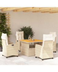 Ensemble à manger de jardin avec coussins 5pcs Beige poly rotin | Mobilier & Déco