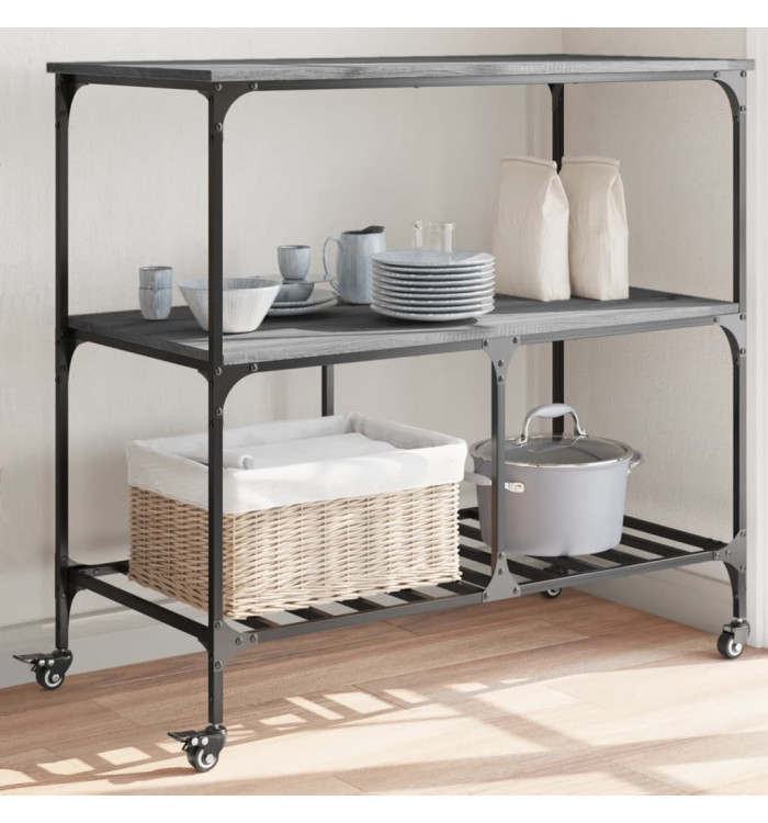 Chariot de cuisine sonoma gris 100x50x95 cm bois d'ingénierie | Mobilier & Déco