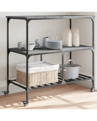 Chariot de cuisine sonoma gris 100x50x95 cm bois d'ingénierie | Mobilier & Déco