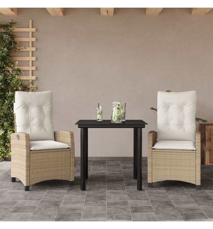 Ensemble à manger de jardin et coussins 3 pcs Beige poly rotin | Mobilier & Déco