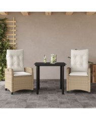 Ensemble à manger de jardin et coussins 3 pcs Beige poly rotin | Mobilier & Déco