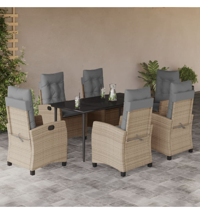 Ensemble à manger de jardin coussins 7 pcs mélange beige rotin | Mobilier & Déco