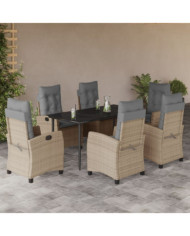 Ensemble à manger de jardin coussins 7 pcs mélange beige rotin | Mobilier & Déco