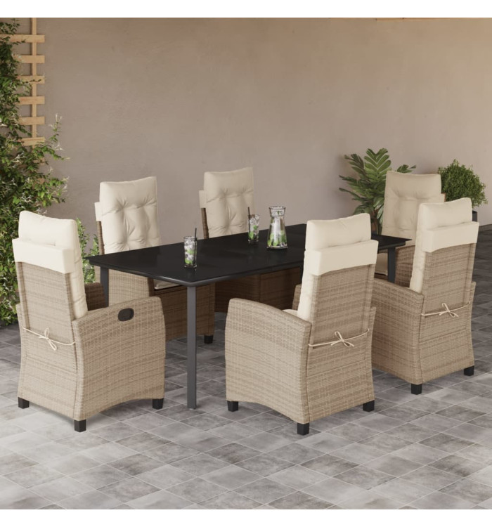 Ensemble à manger de jardin et coussins 7 pcs beige poly rotin | Mobilier & Déco