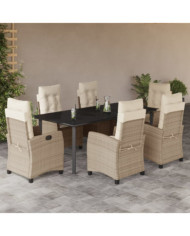 Ensemble à manger de jardin et coussins 7 pcs beige poly rotin | Mobilier & Déco