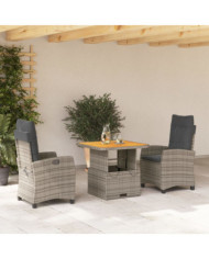 Ensemble à manger de jardin 3 pcs coussins gris résine tressée | Mobilier & Déco