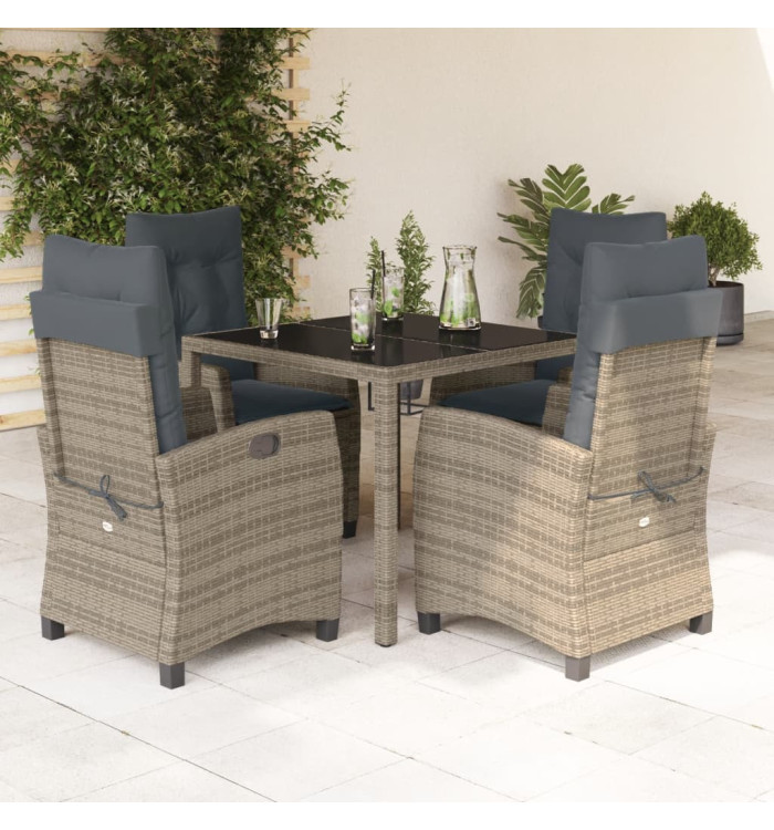 Ensemble à manger de jardin 5 pcs coussins gris résine tressée | Mobilier & Déco