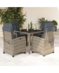 Ensemble à manger de jardin 5 pcs coussins gris résine tressée | Mobilier & Déco