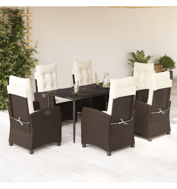 Ensemble à manger de jardin et coussins 7 pcs marron rotin | Mobilier & Déco