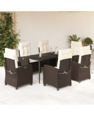 Ensemble à manger de jardin et coussins 7 pcs marron rotin | Mobilier & Déco