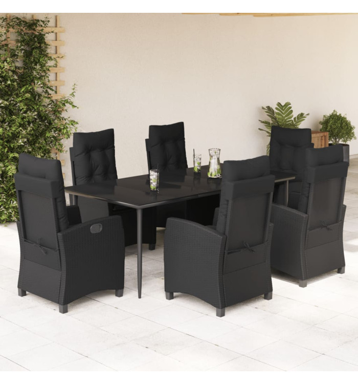 Ensemble à manger de jardin coussins 7pcs Noir Résine tressée | Mobilier & Déco