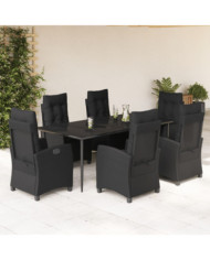 Ensemble à manger de jardin coussins 7pcs Noir Résine tressée | Mobilier & Déco