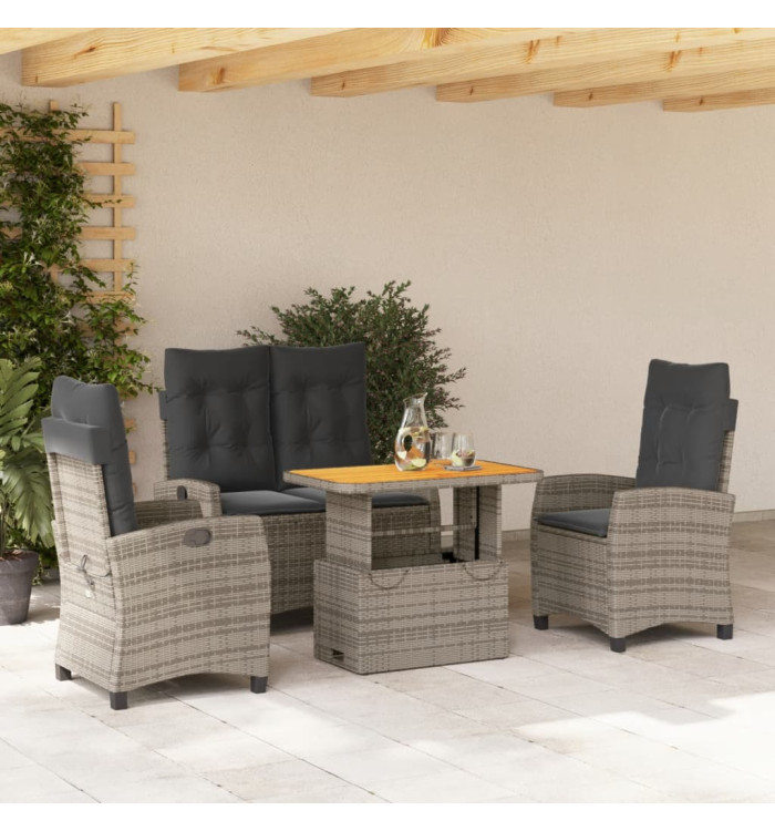 Ensemble à manger jardin 4pcs et coussins Gris Résine tressée | Mobilier & Déco