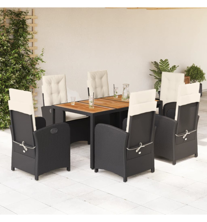 Ensemble à manger de jardin coussins 7pcs Noir Résine tressée | Mobilier & Déco