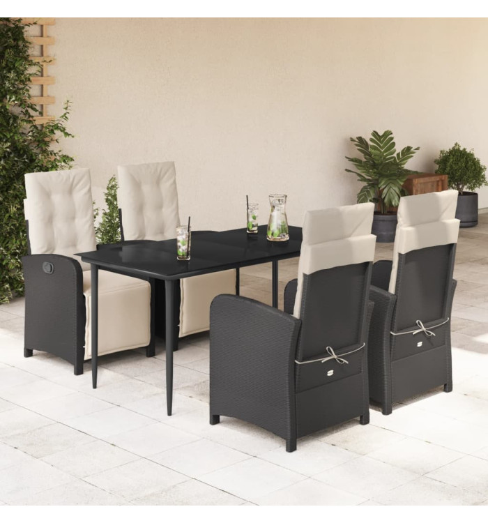 Ensemble à manger de jardin coussins 5pcs Noir Résine tressée | Mobilier & Déco