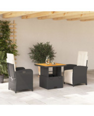 Ensemble à manger de jardin avec coussins 3 pcs Noir | Mobilier & Déco