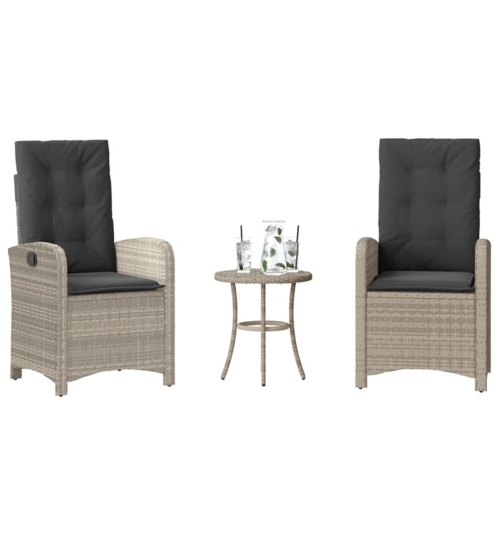 Ensemble de bistro 3 pcs et coussins gris clair résine tressée | Mobilier & Déco