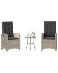 Ensemble de bistro 3 pcs et coussins gris clair résine tressée | Mobilier & Déco