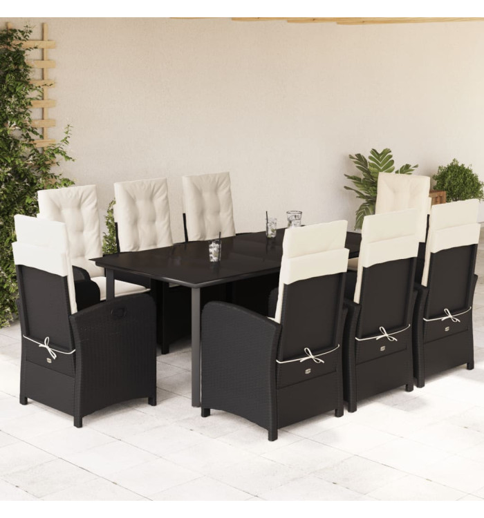 Ensemble à manger de jardin 9pcs coussins noir résine tressée | Mobilier & Déco