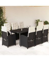 Ensemble à manger de jardin 9pcs coussins noir résine tressée | Mobilier & Déco