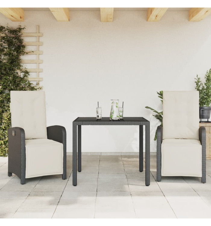Ensemble de bistro 3 pcs avec coussins noir résine tressée | Mobilier & Déco