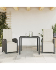 Ensemble de bistro 3 pcs avec coussins noir résine tressée | Mobilier & Déco