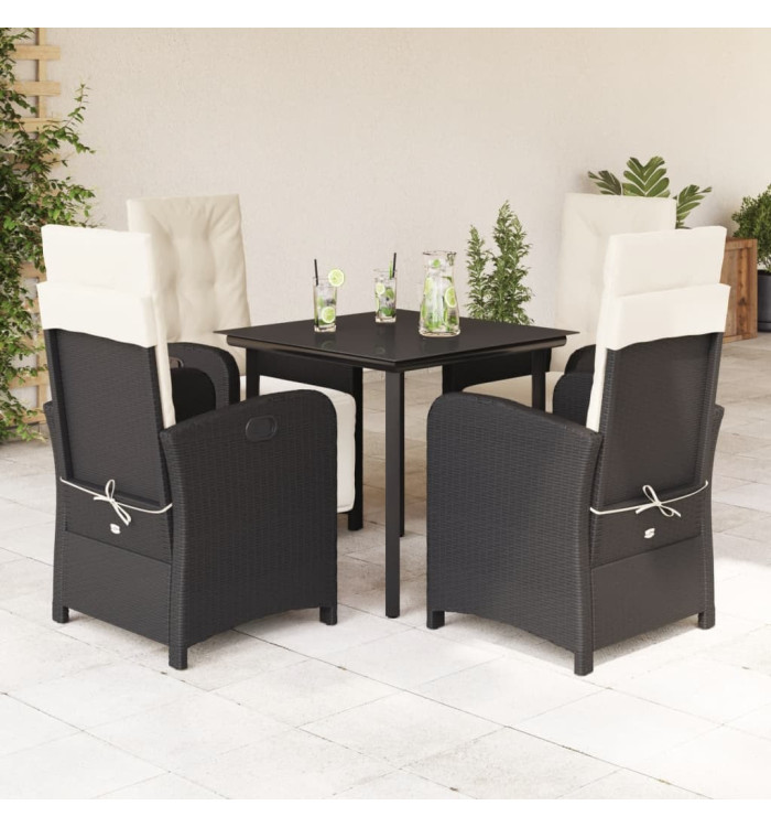 Ensemble à manger de jardin coussins 5pcs Noir Résine tressée | Mobilier & Déco