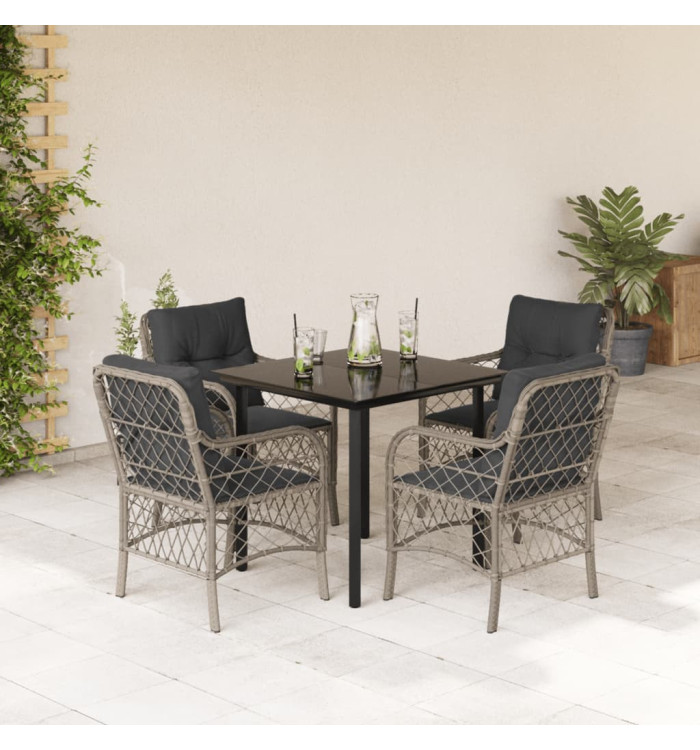 Ensemble à manger de jardin et coussins 5 pcs gris clair rotin | Mobilier & Déco
