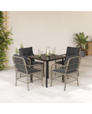 Ensemble à manger de jardin et coussins 5 pcs gris clair rotin | Mobilier & Déco