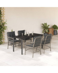 Ensemble à manger de jardin et coussins 5 pcs gris clair rotin | Mobilier & Déco