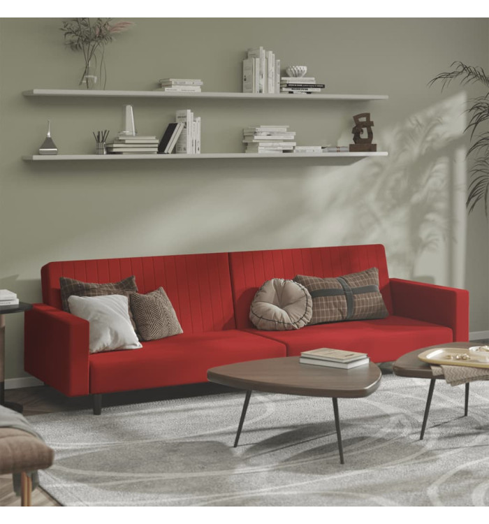 Canapé-lit 2 places rouge bordeaux velours | Mobilier & Déco