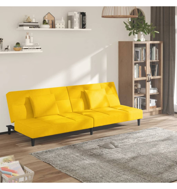 Canapé-lit à 2 places avec deux oreillers Jaune Velours | Mobilier & Déco