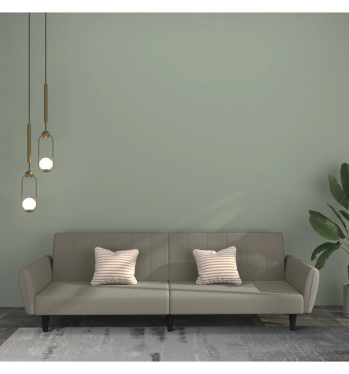 Canapé-lit à 2 places gris clair velours | Mobilier & Déco