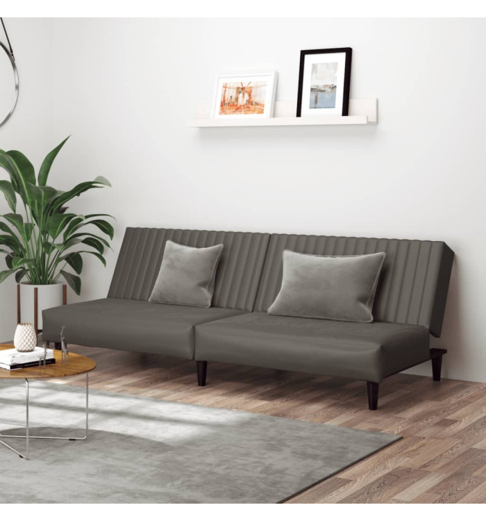 Canapé-lit 2 places gris similicuir | Mobilier & Déco