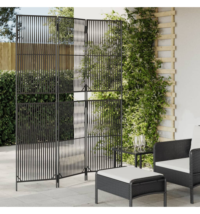 Cloison de séparation 3 panneaux noir résine tressée | Mobilier & Déco