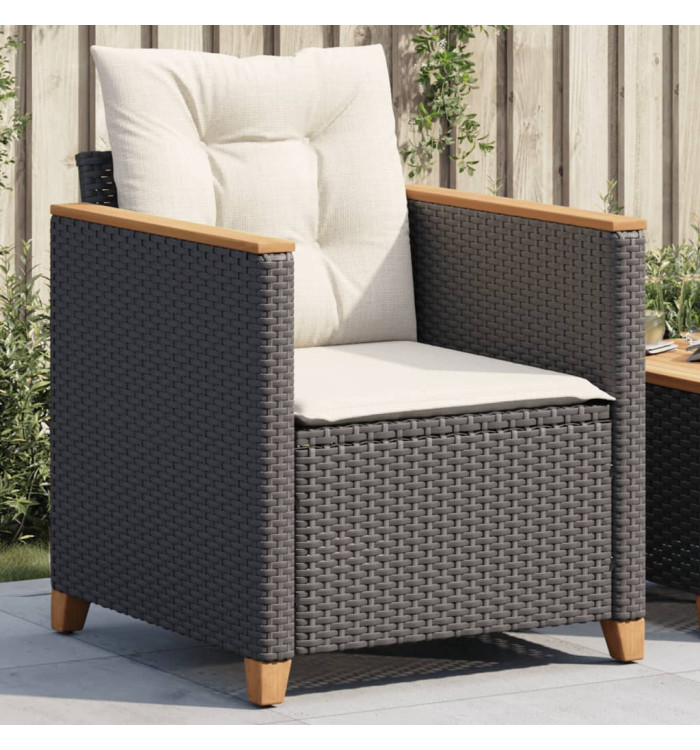 Chaise de jardin avec coussins noir résine tressée | Mobilier & Déco